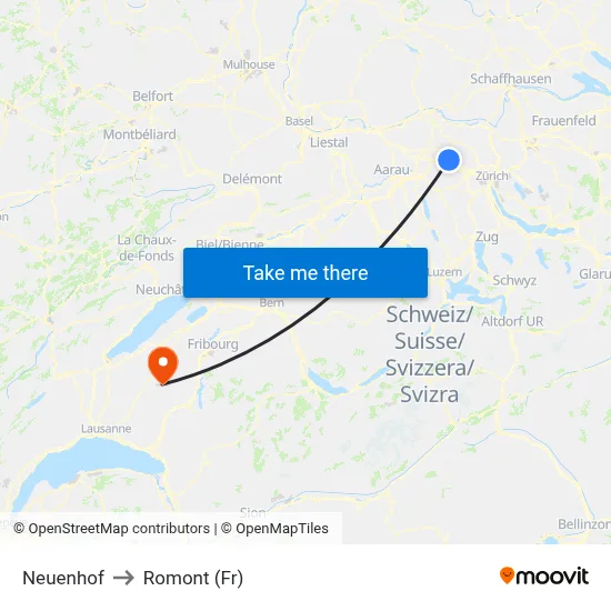 Neuenhof to Romont (Fr) map