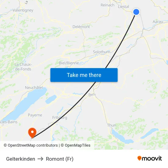 Gelterkinden to Romont (Fr) map