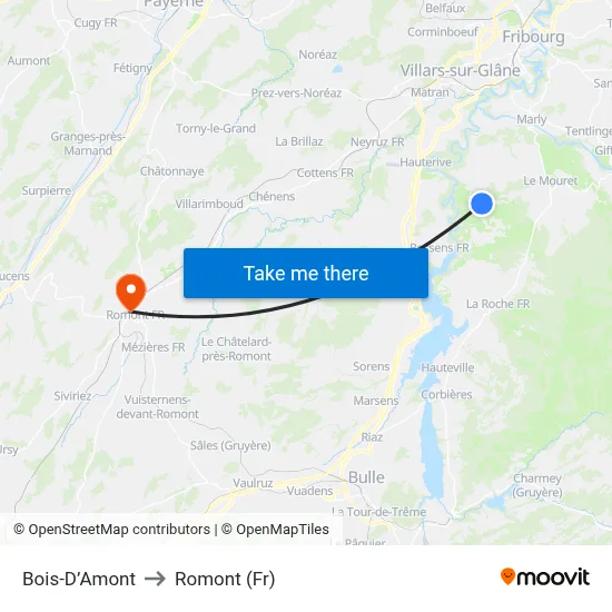 Bois-D’Amont to Romont (Fr) map