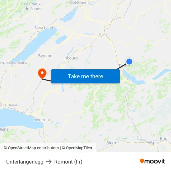 Unterlangenegg to Romont (Fr) map