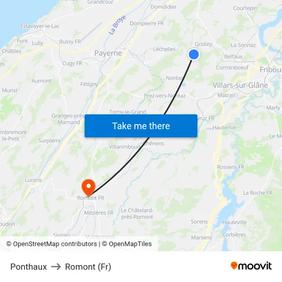Ponthaux to Romont (Fr) map
