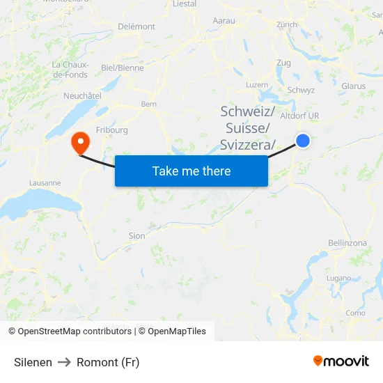 Silenen to Romont (Fr) map