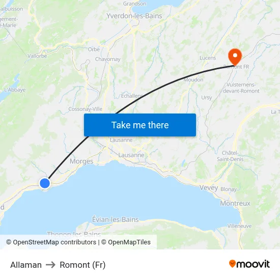 Allaman to Romont (Fr) map