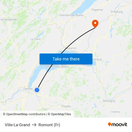 Ville-La-Grand to Romont (Fr) map