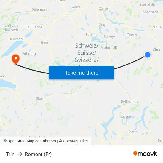 Trin to Romont (Fr) map