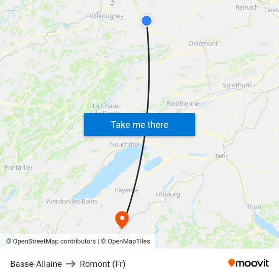 Basse-Allaine to Romont (Fr) map