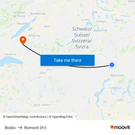 Bodio to Romont (Fr) map