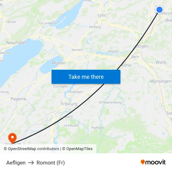 Aefligen to Romont (Fr) map