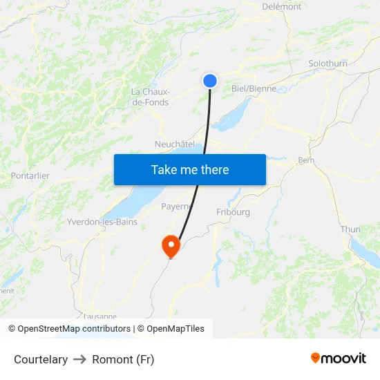 Courtelary to Romont (Fr) map
