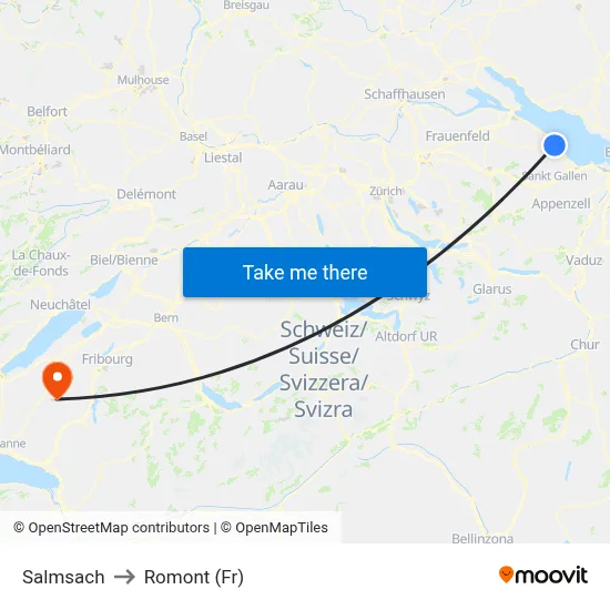 Salmsach to Romont (Fr) map