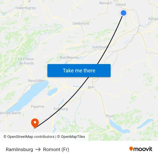 Ramlinsburg to Romont (Fr) map