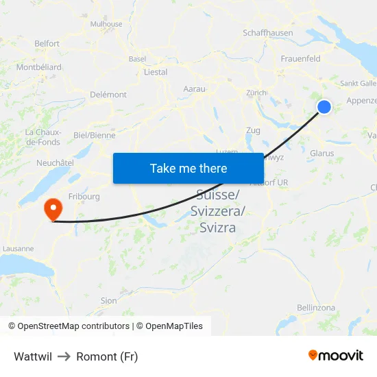 Wattwil to Romont (Fr) map