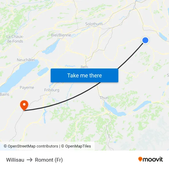 Willisau to Romont (Fr) map