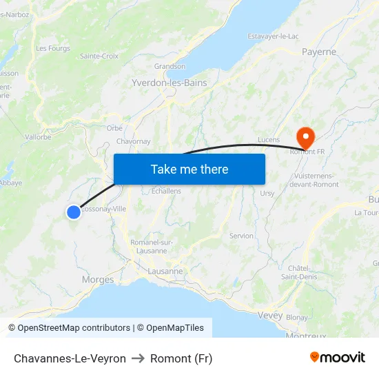 Chavannes-Le-Veyron to Romont (Fr) map