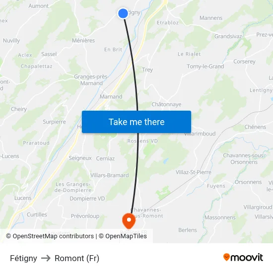Fétigny to Romont (Fr) map
