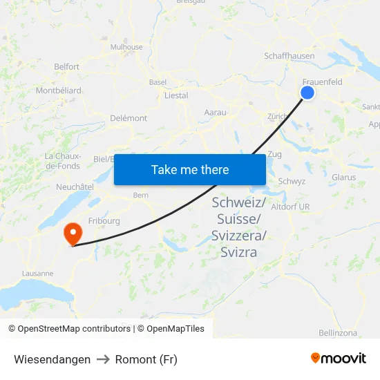 Wiesendangen to Romont (Fr) map