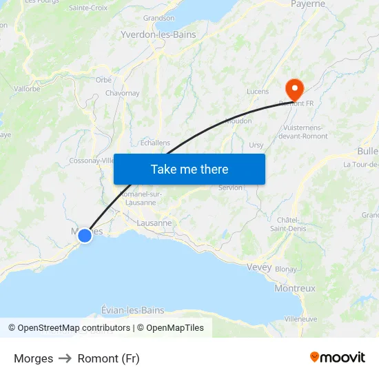 Morges to Romont (Fr) map