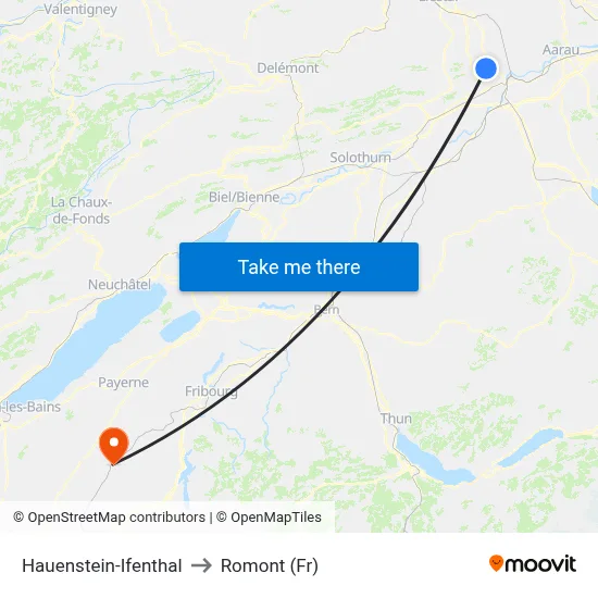 Hauenstein-Ifenthal to Romont (Fr) map