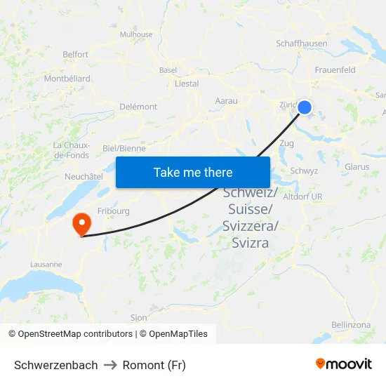 Schwerzenbach to Romont (Fr) map