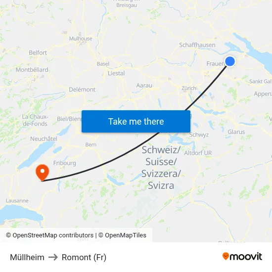 Müllheim to Romont (Fr) map