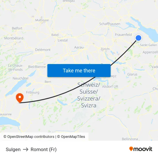 Sulgen to Romont (Fr) map