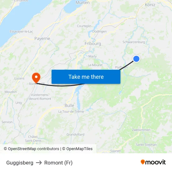 Guggisberg to Romont (Fr) map