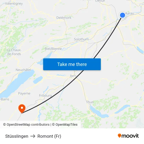 Stüsslingen to Romont (Fr) map