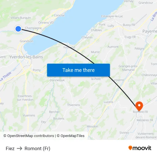 Fiez to Romont (Fr) map