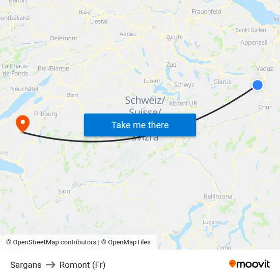 Sargans to Romont (Fr) map