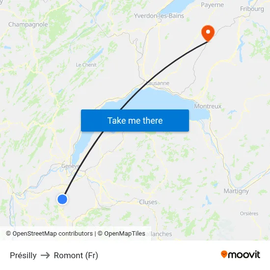 Présilly to Romont (Fr) map