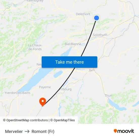 Mervelier to Romont (Fr) map