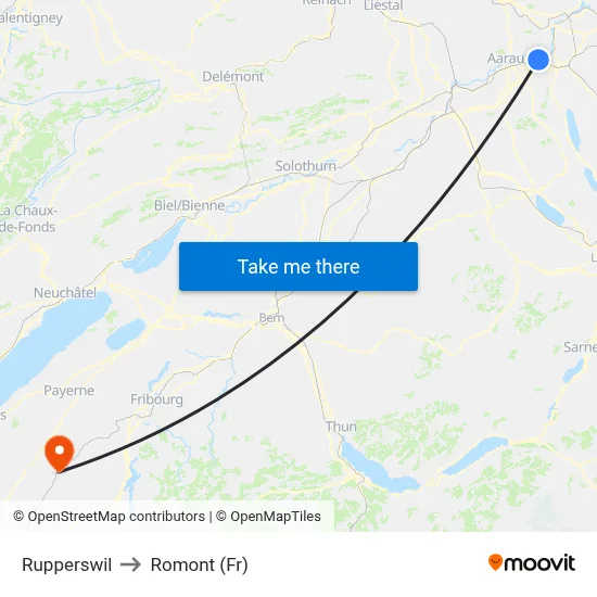 Rupperswil to Romont (Fr) map