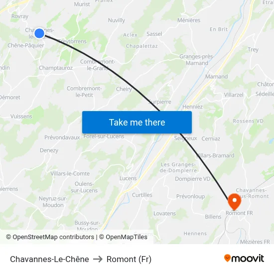 Chavannes-Le-Chêne to Romont (Fr) map