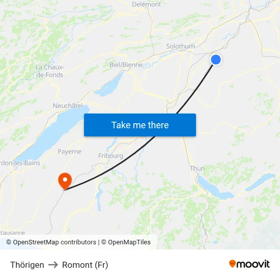 Thörigen to Romont (Fr) map