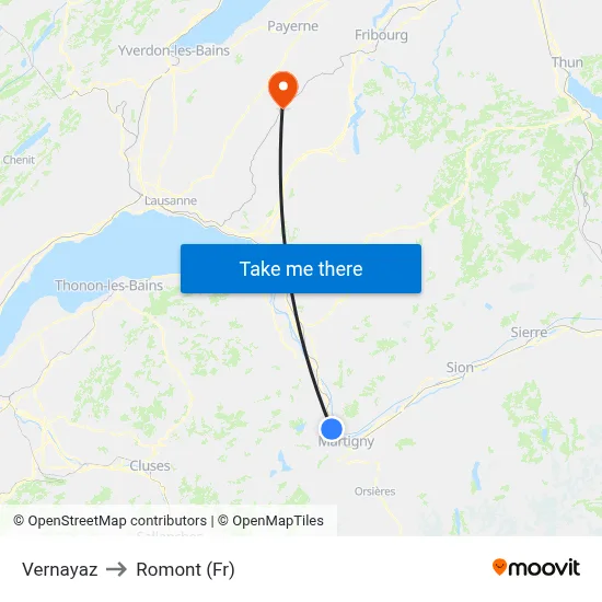Vernayaz to Romont (Fr) map