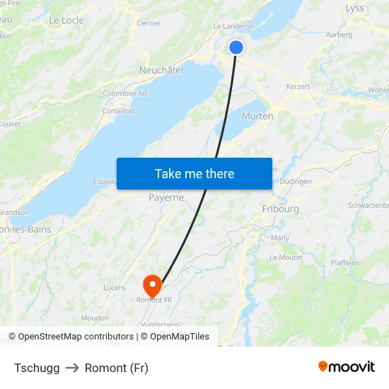 Tschugg to Romont (Fr) map