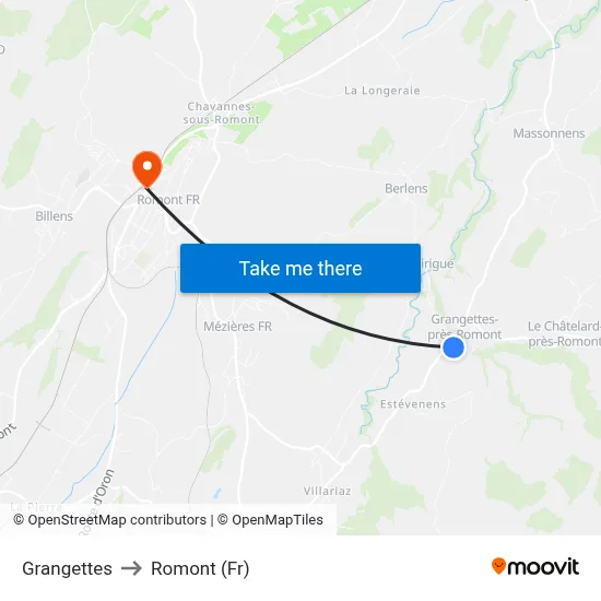 Grangettes to Romont (Fr) map