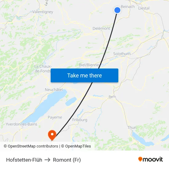 Hofstetten-Flüh to Romont (Fr) map