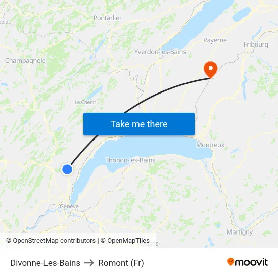 Divonne-Les-Bains to Romont (Fr) map