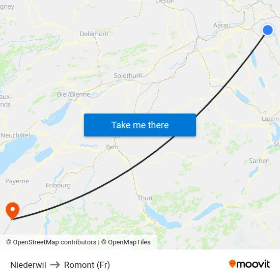 Niederwil to Romont (Fr) map