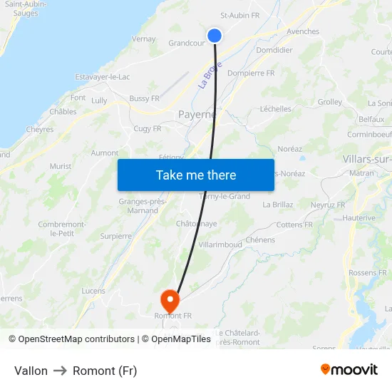 Vallon to Romont (Fr) map