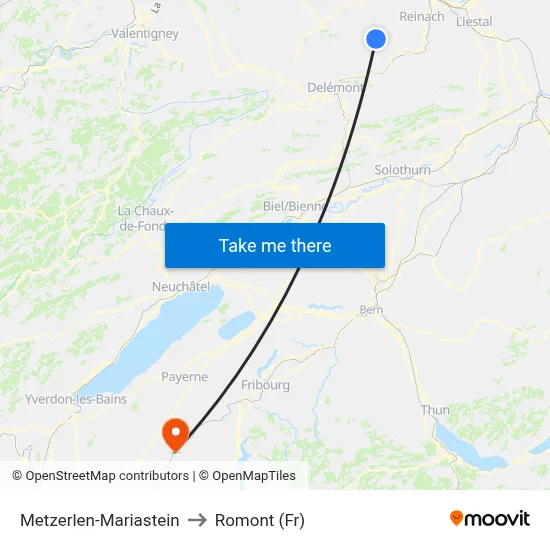 Metzerlen-Mariastein to Romont (Fr) map