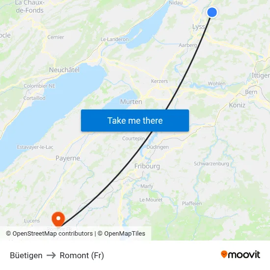Büetigen to Romont (Fr) map