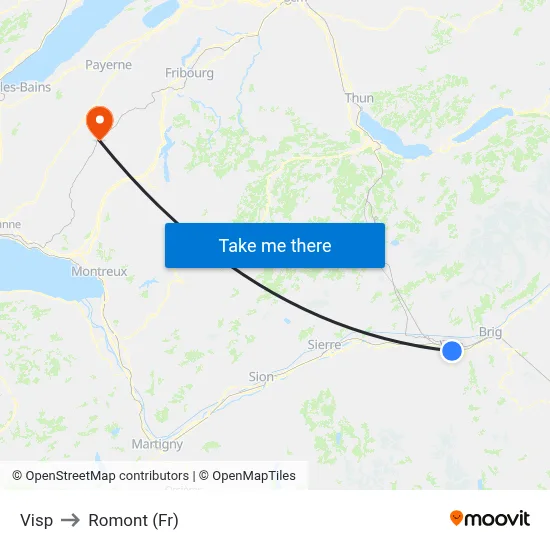 Visp to Romont (Fr) map