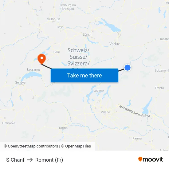 S-Chanf to Romont (Fr) map