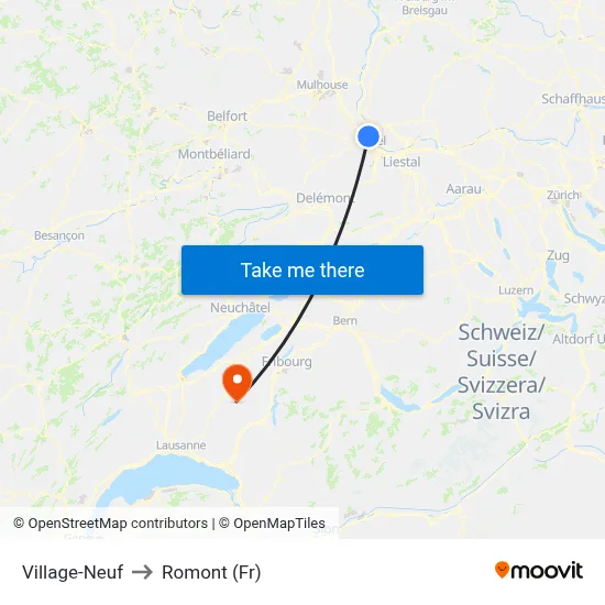 Village-Neuf to Romont (Fr) map