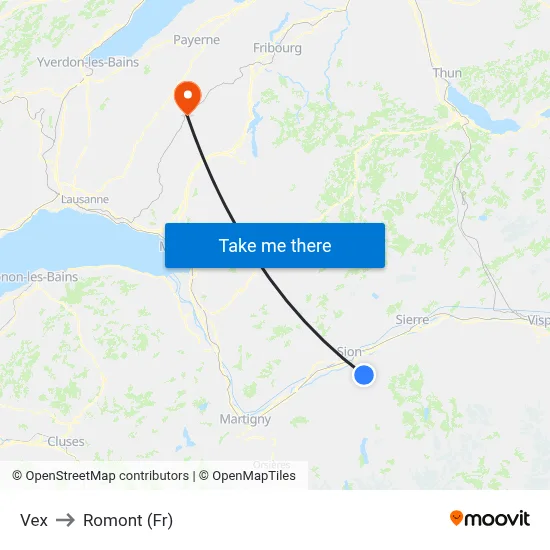 Vex to Romont (Fr) map