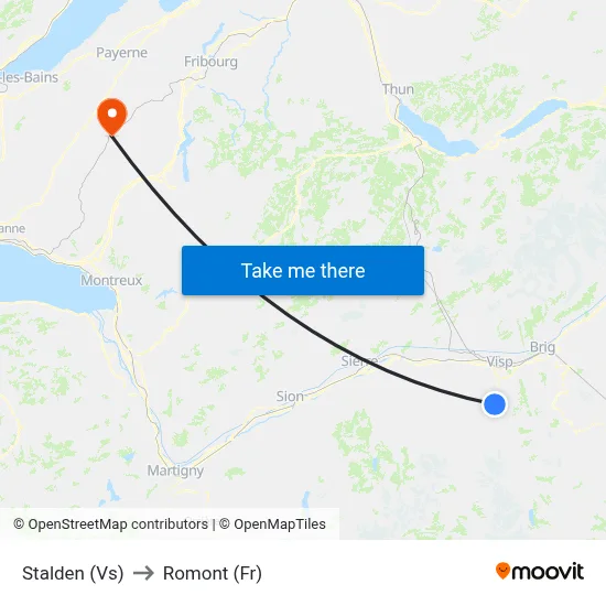 Stalden (Vs) to Romont (Fr) map