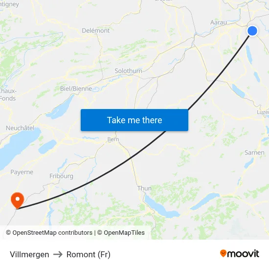 Villmergen to Romont (Fr) map