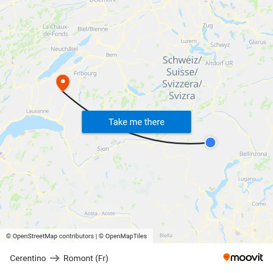 Cerentino to Romont (Fr) map